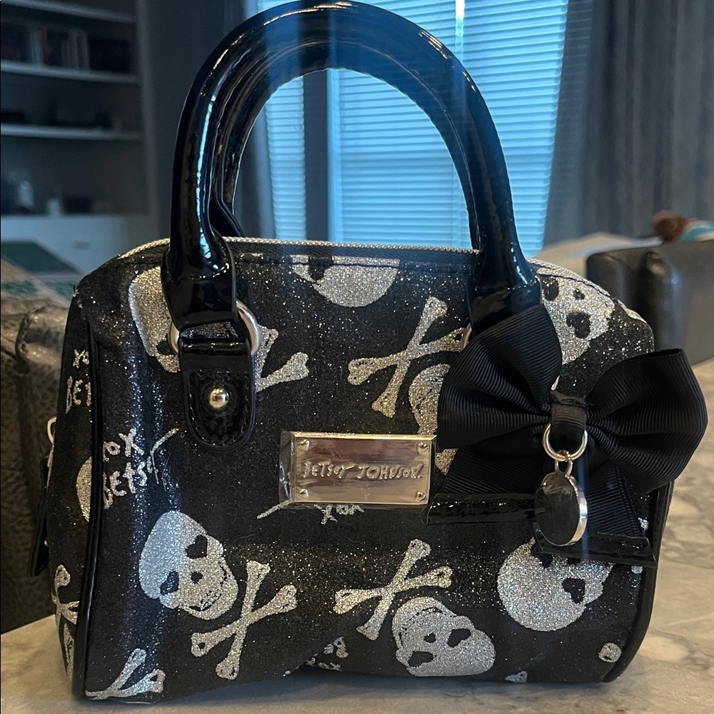 Betsey Johnson Glittery Black and Silver Skull Mini Bag